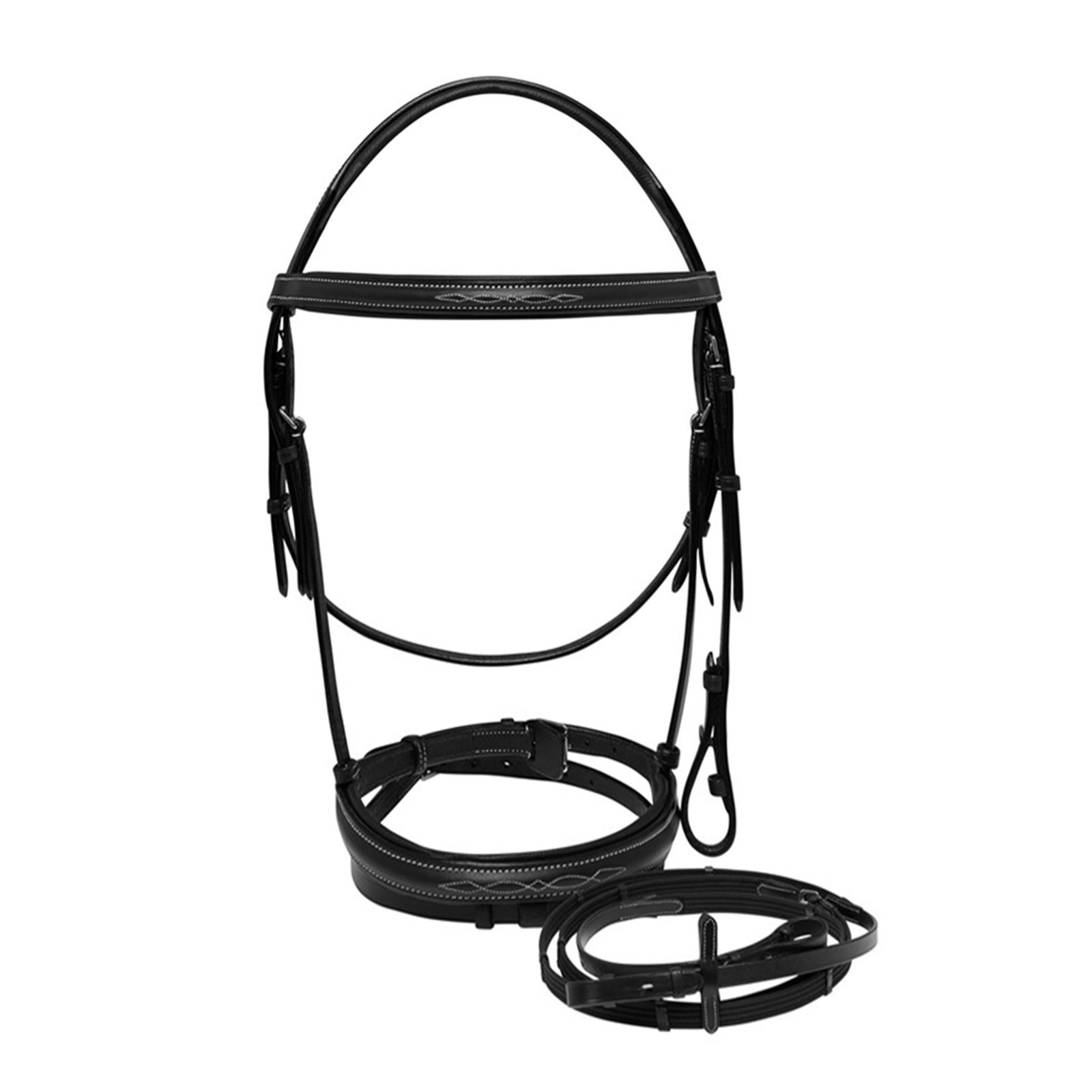 Hy In-Hand Leather Bridle (Full Size) – Black, Detailed Stitching, Ideal For Show